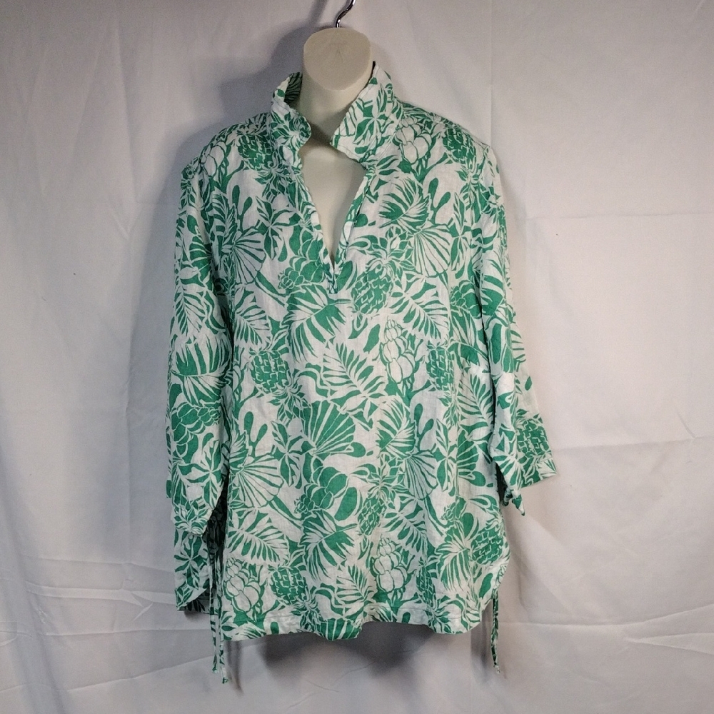 Nicole Miller 100% Linen Floral Top Women's Size 2X